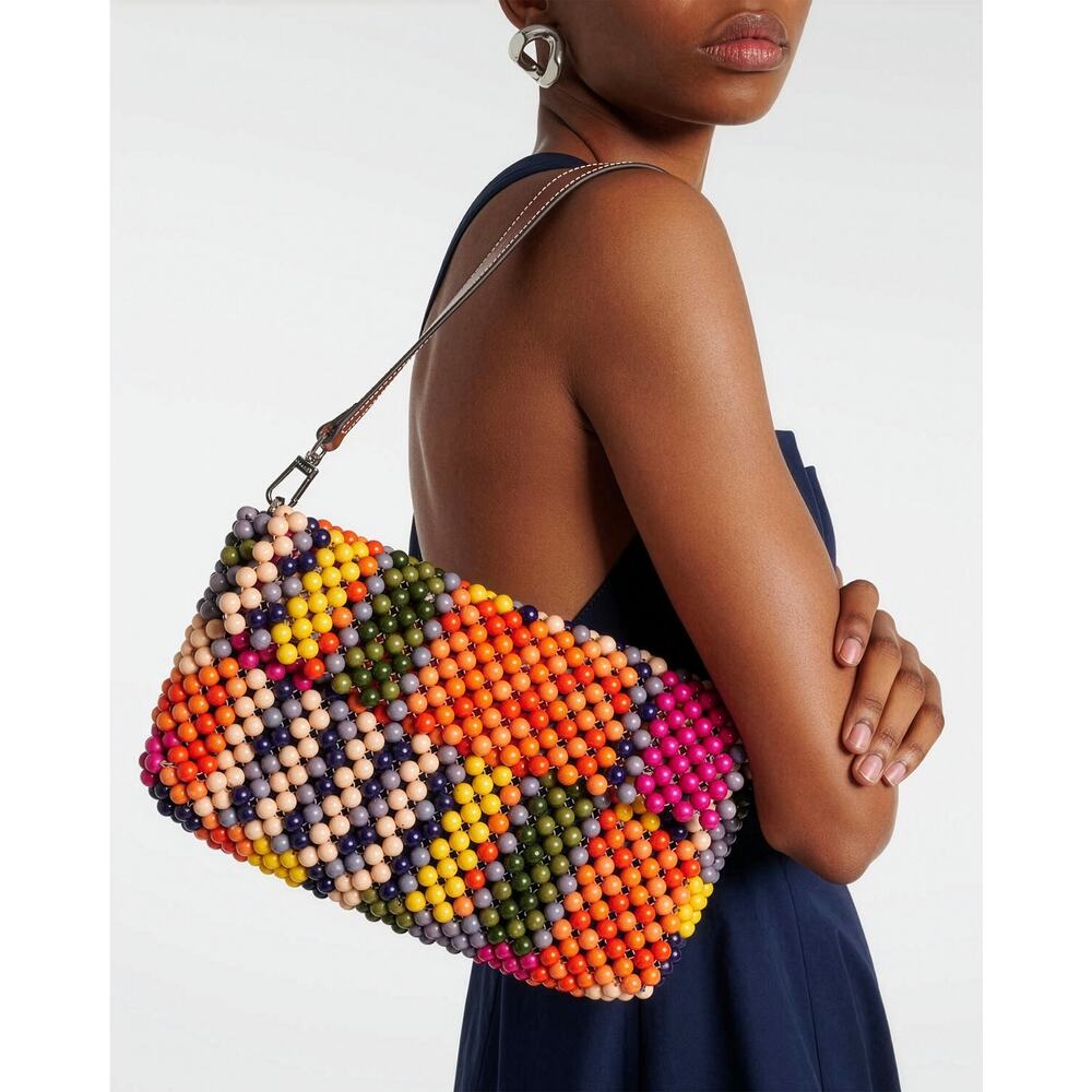 STAUD Multicolor Beaded Shoulder Bag — Pink, Orange, Yellow, Blue, Green, Cream. - Picture 6 of 16